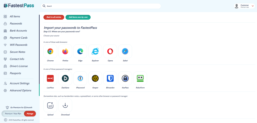 FastestPass Import Passwords